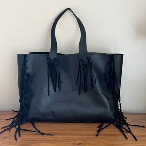 Black Leather Fringe tote bag
